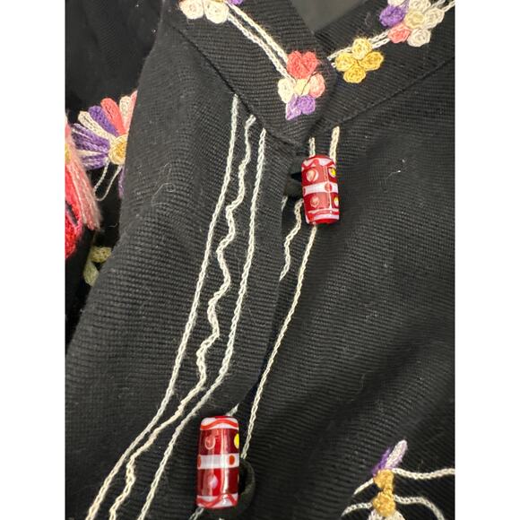 Vintage 90s Draper's and Damon's Black Floral Embroidered Jacket XL Cotton - Picture 7 of 7